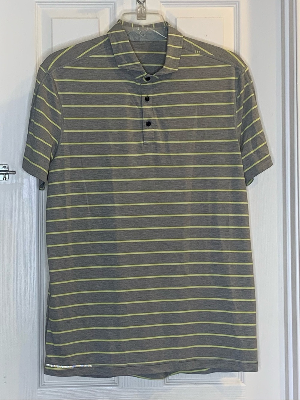 Lululemon Evolution Polo Short Sleeve Shirt Green Striped Men's Size XL